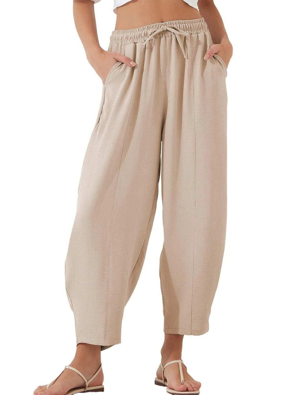 Full Size Drawstring Cropped Jogger Pants Plus Size - Trendsi - Flyclothing LLC