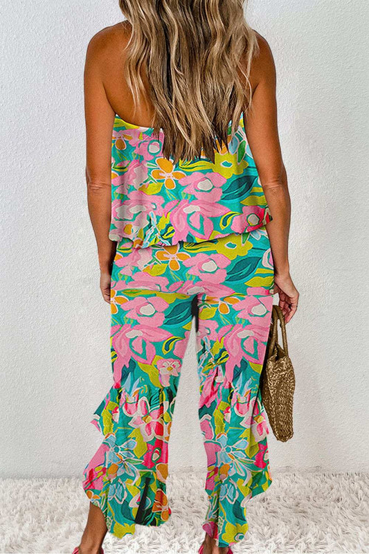 Ruffled Printed Tube Jumpsuit - Trendsi - Flyclothing LLC