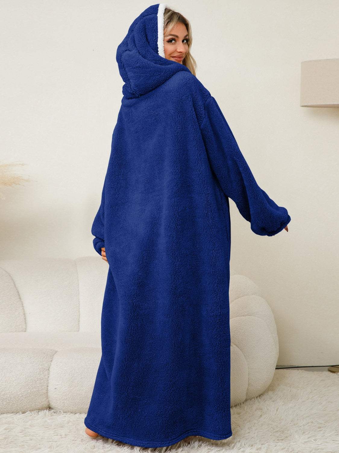 Pocketed Contrast Long Sleeve Hooded Lounge Dress - Trendsi - Flyclothing LLC