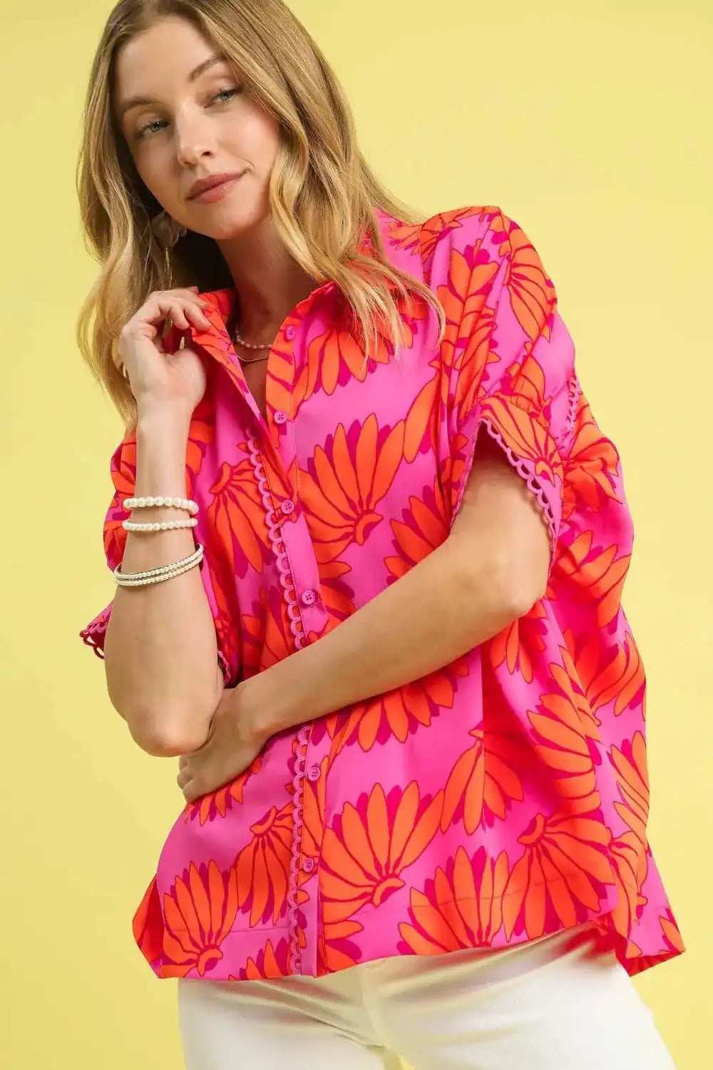 Umgee Printed Button-Up Relaxed Shirt - Trendsi - Flyclothing LLC
