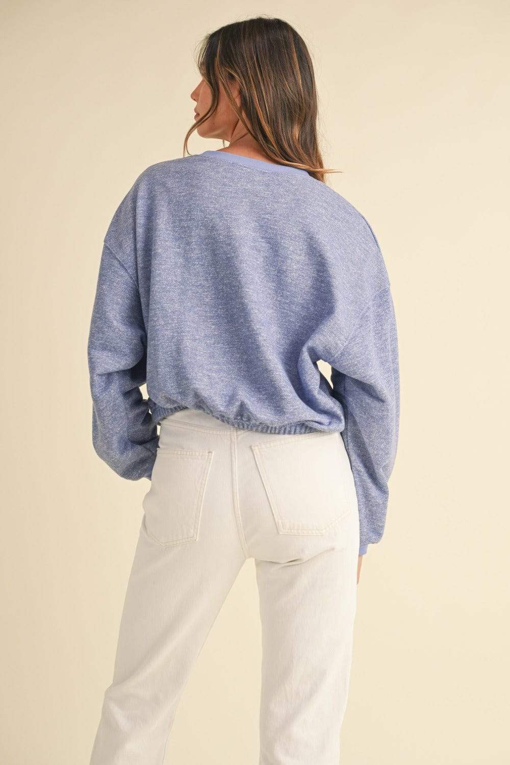 Mable Round Neck Letter Embroidery Crop Sweatshirt - Trendsi - Flyclothing LLC