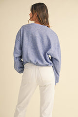 Mable Round Neck Letter Embroidery Crop Sweatshirt - Trendsi