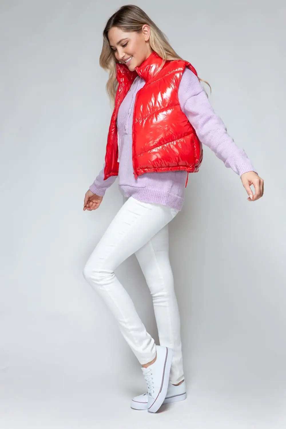 Snobbish Zip Up Turtleneck Shiny Quilted Vest - Trendsi - Flyclothing LLC
