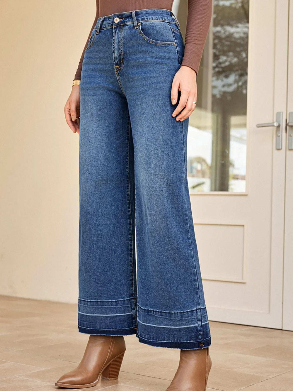 High Waist Wide Leg Washed Jeans - Trendsi - Flyclothing LLC