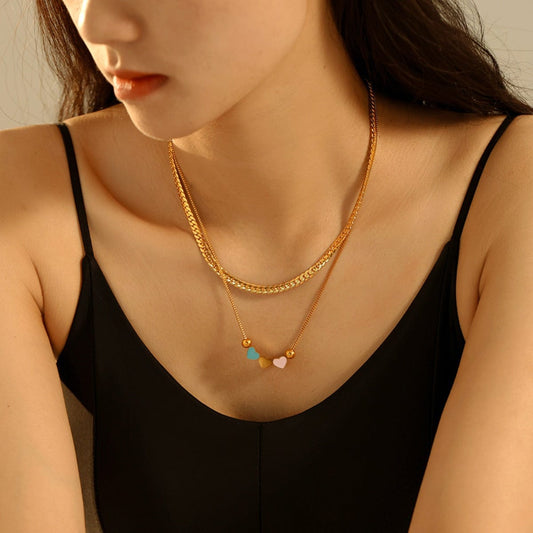 18K Gold-Plated Double Layered Heart Necklace - Trendsi