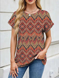 Printed Round Neck Short Sleeve Top - Trendsi - Flyclothing LLC