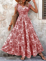 Printed Cap Sleeve Maxi Dress - Trendsi - Flyclothing LLC