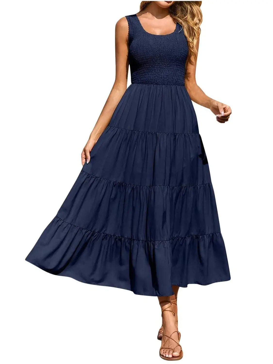 Tiered Smocked Wide Strap Dress - Trendsi - Flyclothing LLC