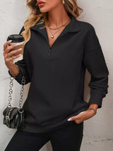 Quarter Zip Dropped Shoulder Sweatshirt - Trendsi - Flyclothing LLC