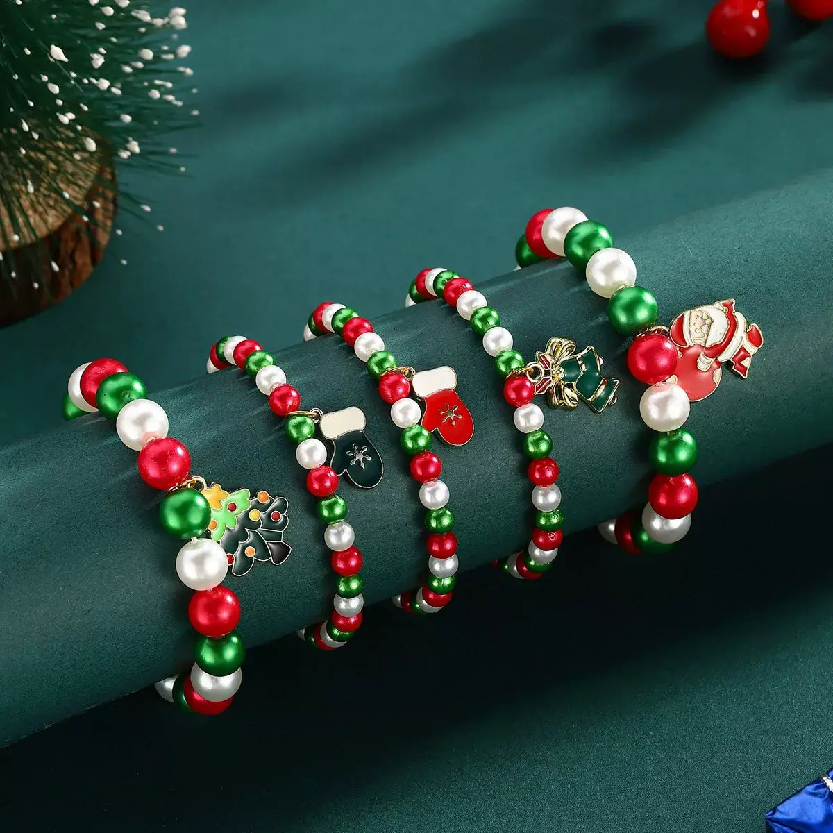 5 Piece Christmas Synthetic Pearl Bracelet - Trendsi - Flyclothing LLC