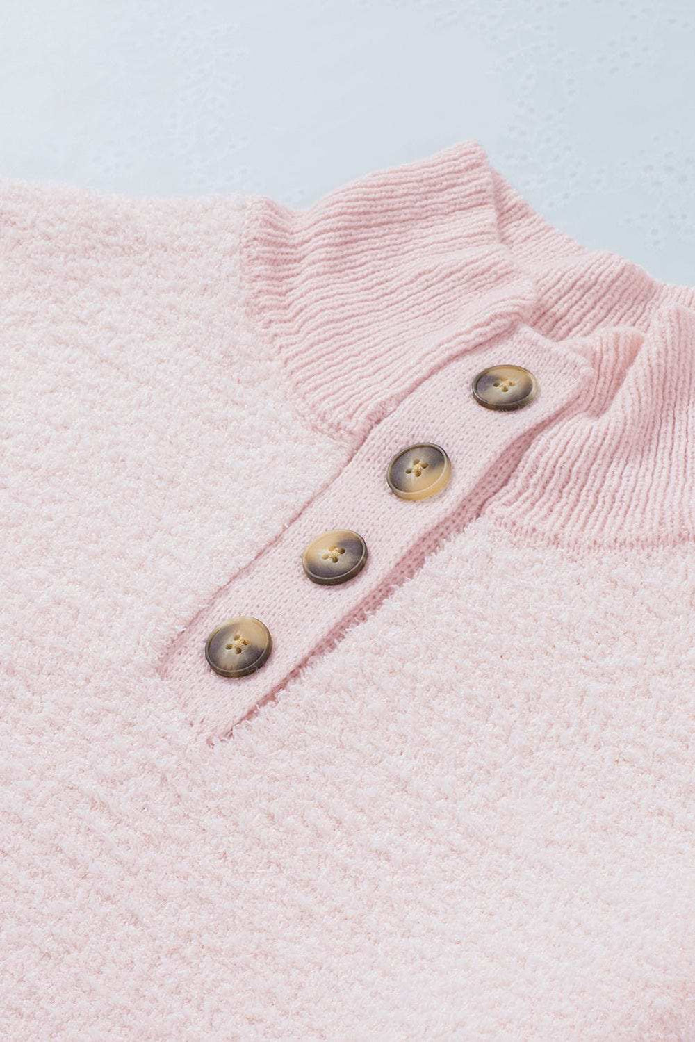 Button Detail Mock Neck Long Sleeve Sweater - Trendsi - Flyclothing LLC