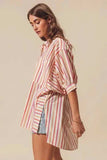 SO ME Multicolored Stripe Button Down Shirt - Trendsi - Flyclothing LLC