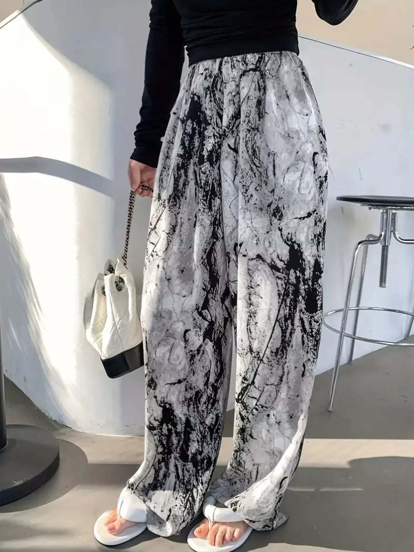 Abstract Print Wide Leg Pants - Trendsi - Flyclothing LLC