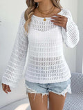 Openwork Boat Neck Long Sleeve Knit Cover Up - Trendsi - Flyclothing LLC