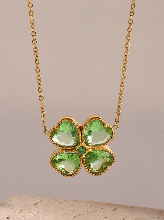 Collar con colgante de trébol de la suerte de circonita de acero inoxidable