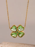 Stainless Steel Zircon Lucky Clover Pendant Necklace - Trendsi