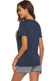 Striped Short Sleeve Top and Shorts Lounge Set - Trendsi