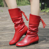 Round Toe Block Heels Boots - Trendsi - Flyclothing LLC
