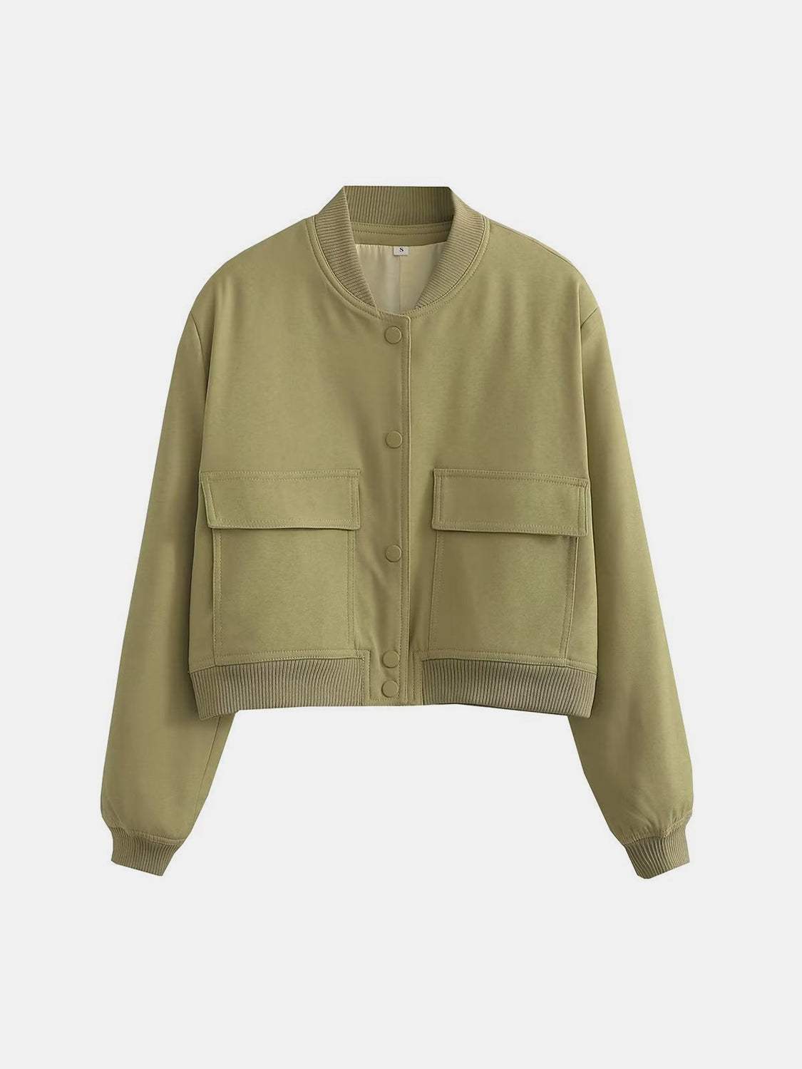 Pocketed Snap Down Baseball Collar Jacket - Trendsi - Flyclothing LLC