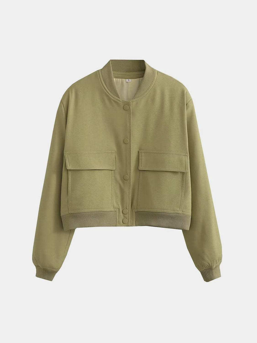 Pocketed Snap Down Baseball Collar Jacket - Trendsi - Flyclothing LLC