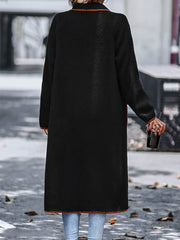 Full Size Contrast Trim Long Sleeve Coat with Pockets - Trendsi