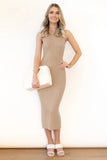 Slit Ribbed Round Neck Sleeveless Dress - Trendsi