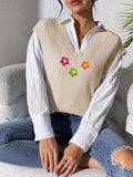 Flower V-Neck Sweater Vest - Trendsi - Flyclothing LLC