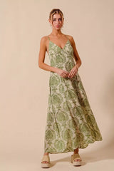 SO ME Damask Floral Summer Maxi Flowy Dress With Open Back - Trendsi - Flyclothing LLC