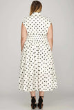 She + Sky Front Zip Polka Dots Cap Sleeve Midi Dress - Trendsi - Flyclothing LLC