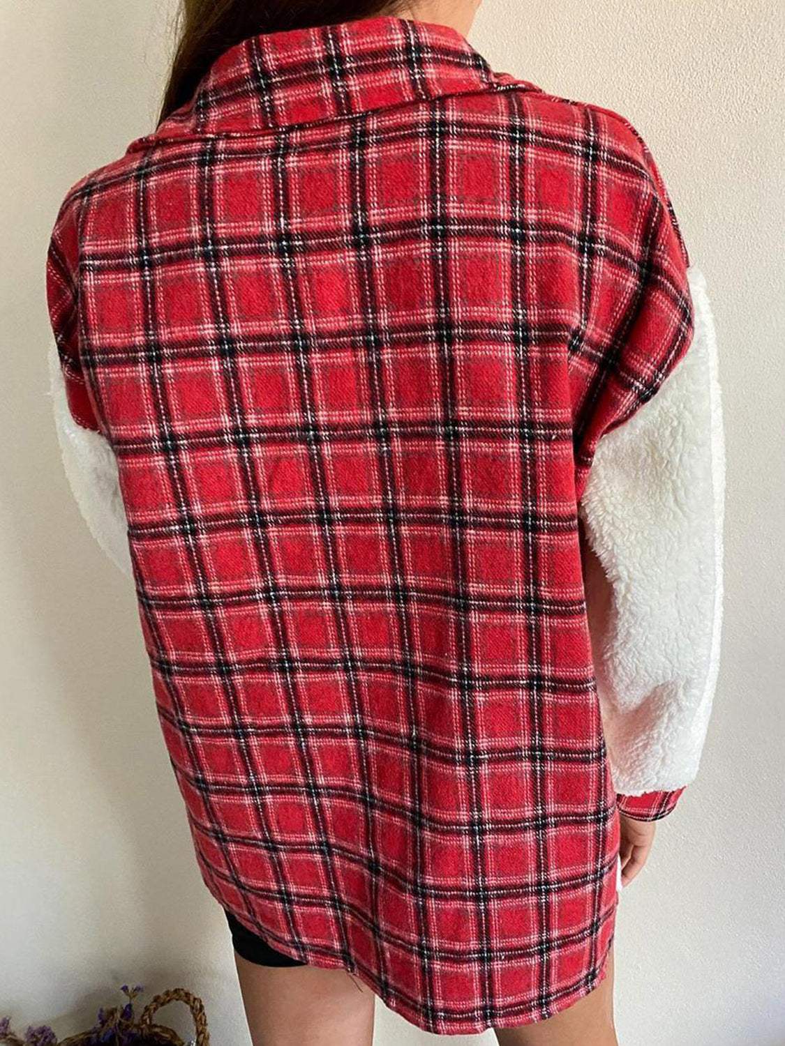 Fuzzy Button Up Long Sleeve Jacket - Trendsi - Flyclothing LLC