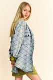 Davi & Dani Curved Hem Diamond Quilted Button Up Denim Shacket - Trendsi