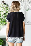 First Love Full Size Contrast Wavy Crochet Drop Shoulder Knit Top - Trendsi