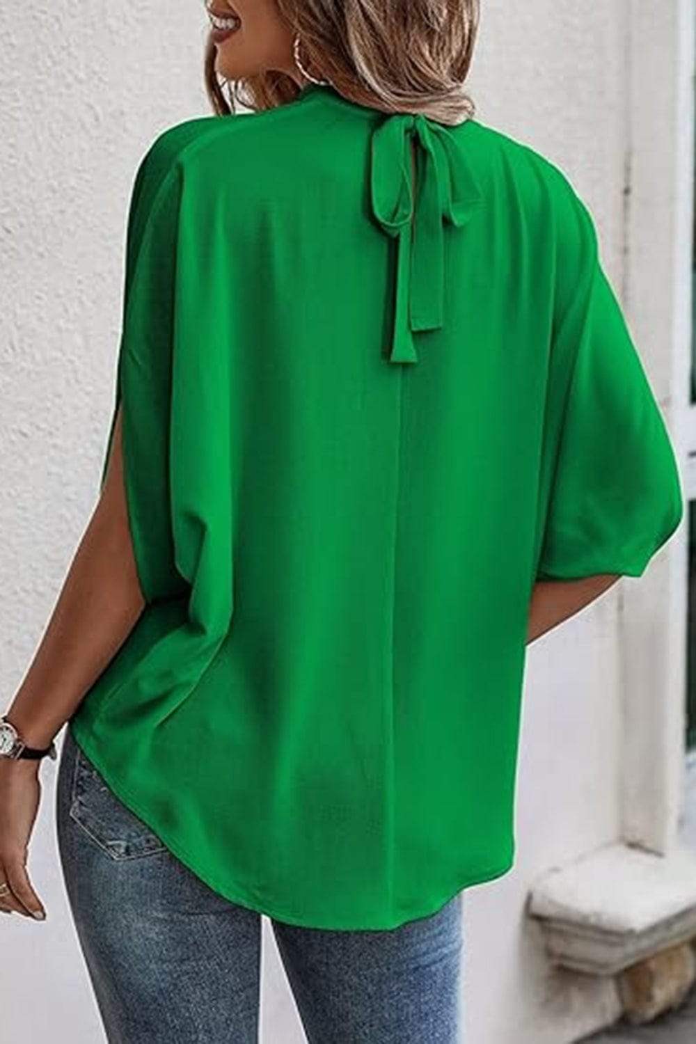 Tie Back Slit Half Sleeve Blouse - Trendsi - Flyclothing LLC