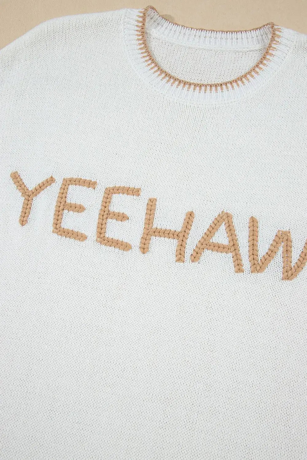 YEEHAW Stitch Edge Crew Neck Knit Top - Trendsi - Flyclothing LLC