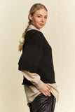 Davi & Dani Faux Layered French Terry Contrast Top - Trendsi