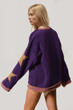Double Take Star Patched Long Sleeve Sweatshirt - Trendsi - Flyclothing LLC
