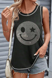 Rhinestone Smile Face Round Neck Tank - Trendsi - Flyclothing LLC