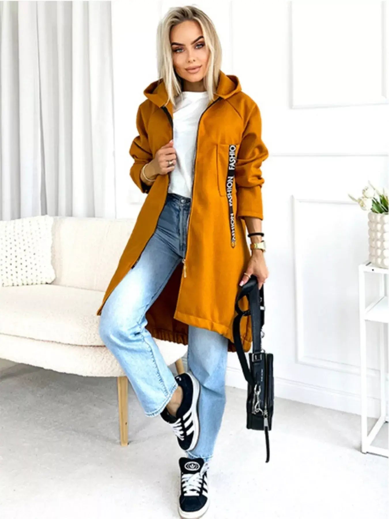 Full Size Zip Up Longline Hooded Outerwear Plus Size - Trendsi - Flyclothing LLC