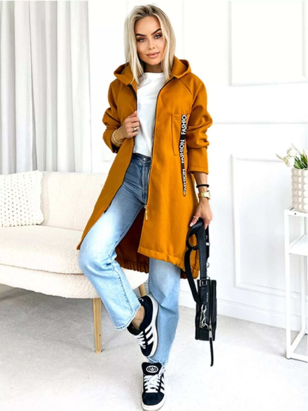 Full Size Zip Up Longline Hooded Outerwear Plus Size - Trendsi - Flyclothing LLC