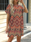 Printed Round Neck Short Sleeve Mini Dress - Trendsi - Flyclothing LLC