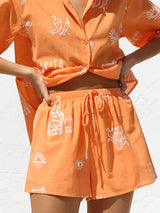 Printed Button Down Short Sleeve Top and Shorts Set - Trendsi - Flyclothing LLC