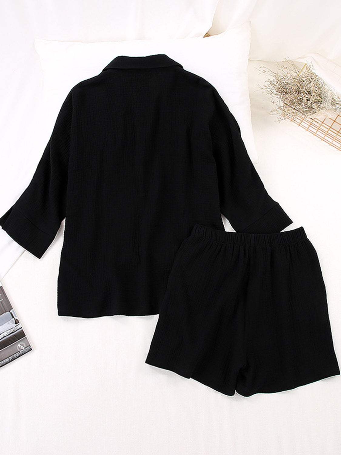 Texture Button Up Shirt and Shorts Set - Trendsi - Flyclothing LLC