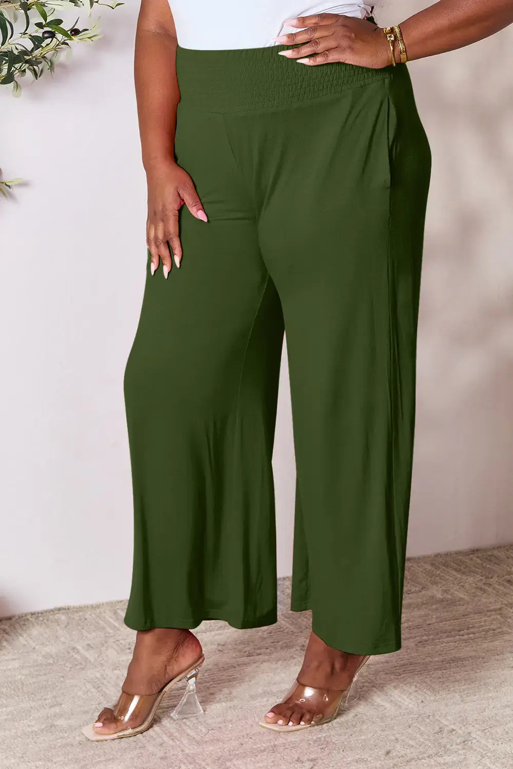 Basic Bae Full Size Smocked Wide Waistband Wide Leg Pants - ShopBasicbae - Flyclothing LLC