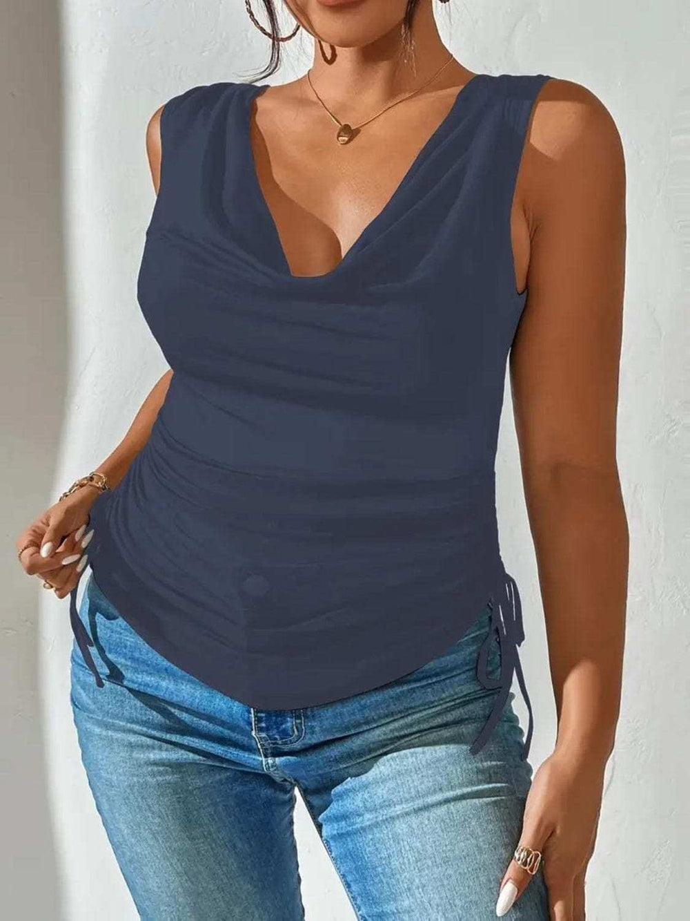 Side Drawstring Ruched Tank - Trendsi - Flyclothing LLC