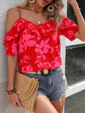 Ruffled Printed Short Sleeve Blouse - Trendsi