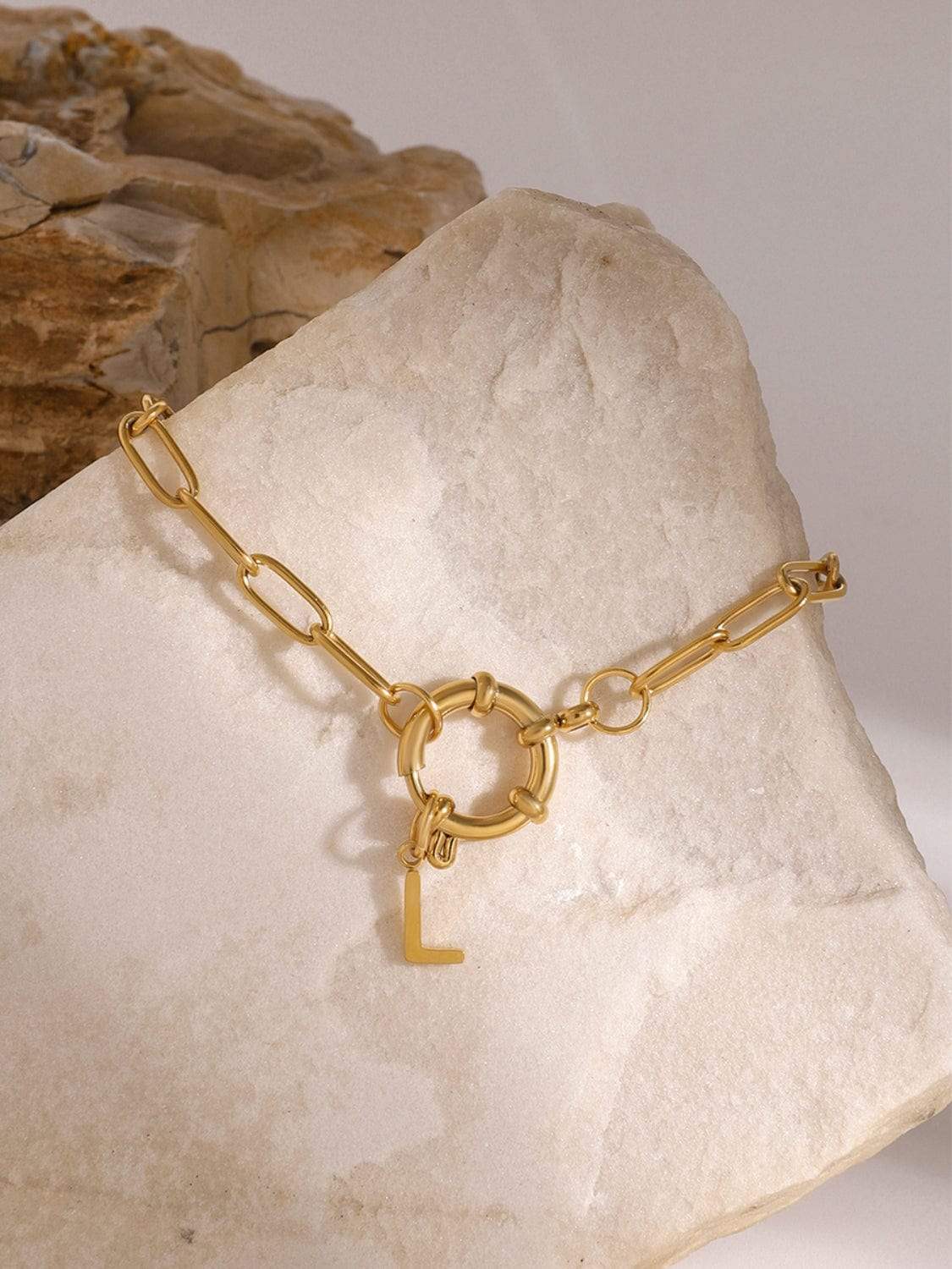 18K Gold-Plated Stainless Steel Letter L Bracelet - Trendsi - Flyclothing LLC