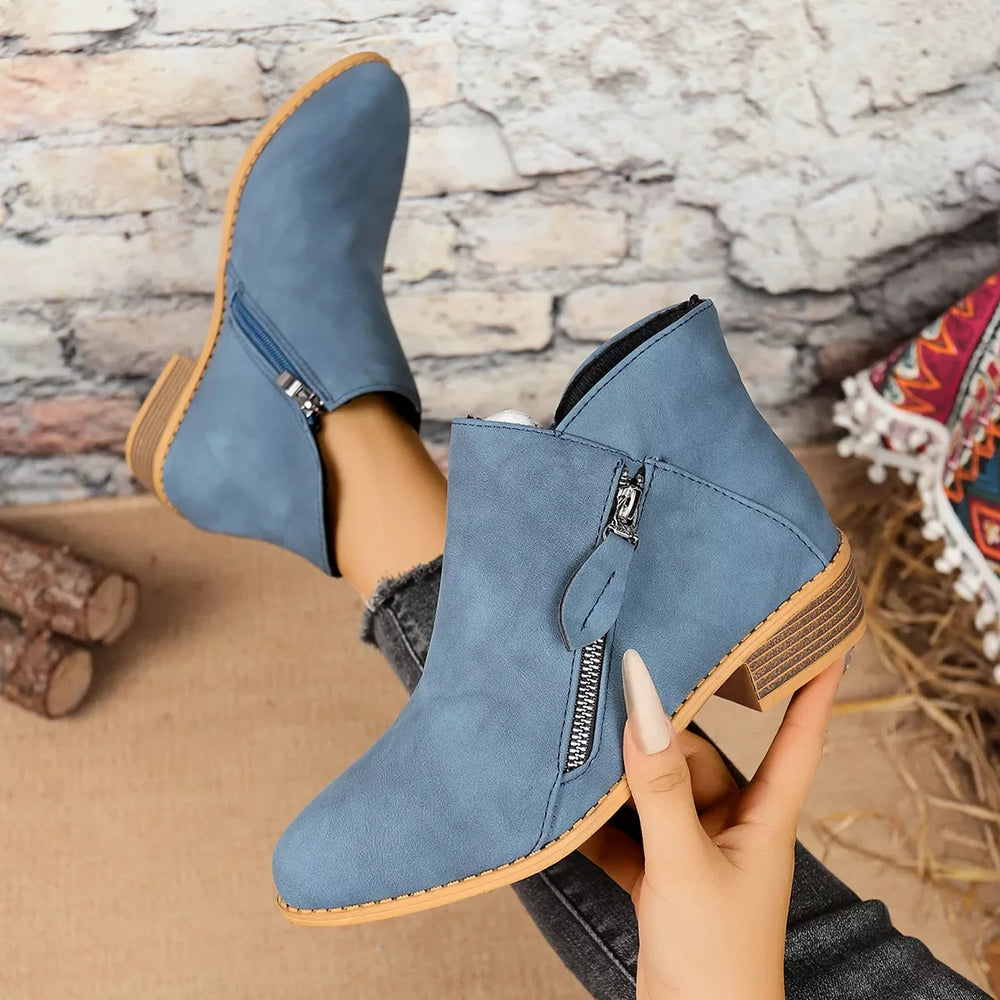 Size Zipper Block Heels Boots - Trendsi - Flyclothing LLC