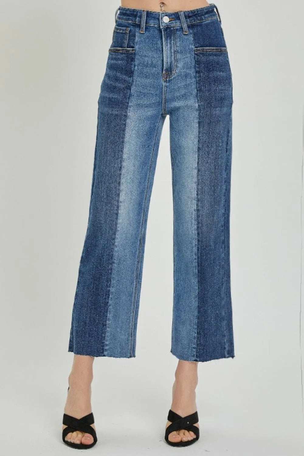 RISEN Full Size Mid-Rise Waist Two-Tones Jeans with Pockets - Trendsi - Flyclothing LLC