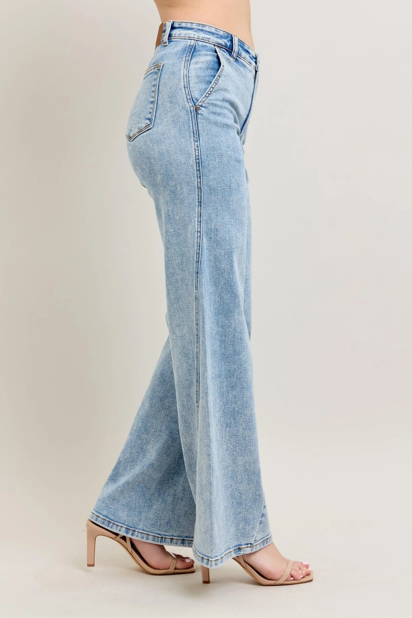 Judy Blue Full Size High Waist Wide Leg Jeans with Skewed Inseam Plus Size - Trendsi - Flyclothing LLC