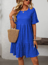 Mandy Ruffled Ruched Round Neck Half Sleeve Dress - Trendsi - Flyclothing LLC